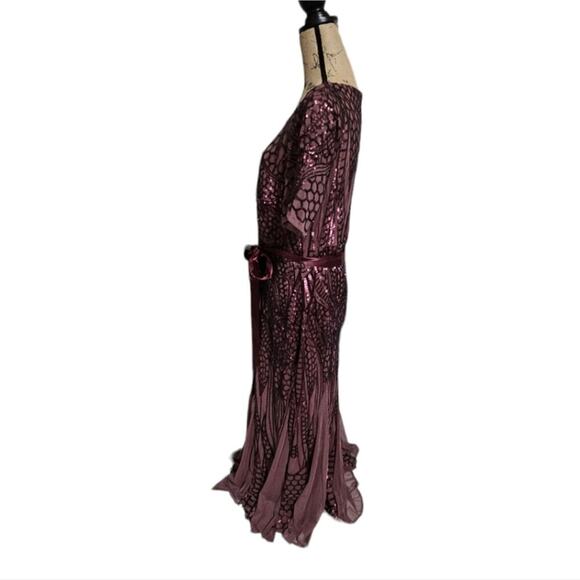 R&M Richards Womens Plus Size Plum Evening Gown Embellished Pleated Dress 22 16 - Picture 6 of 10